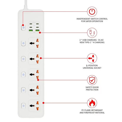 Travel Power Adapter with Multiple Outlets for Global Use