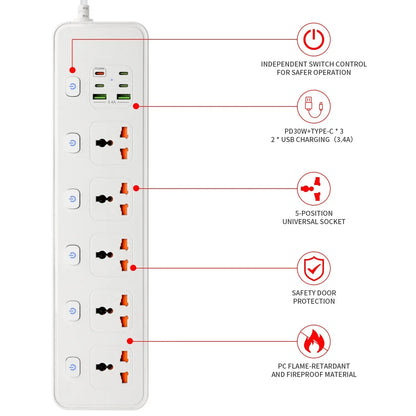 Travel Power Adapter with Multiple Outlets for Global Use