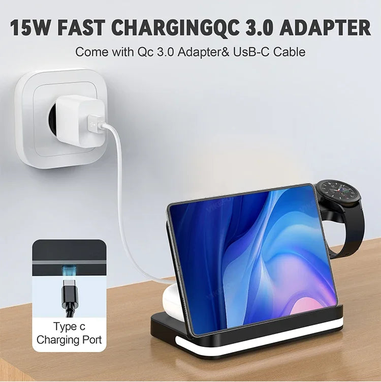 Wireless Charging Station with LED Clock – 6 Functions