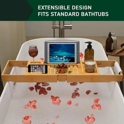 Bamboo Bath Tray with Adjustable Sides