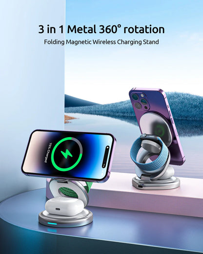 Magnetic Charging Stand with 3-in-1 Rotating Features