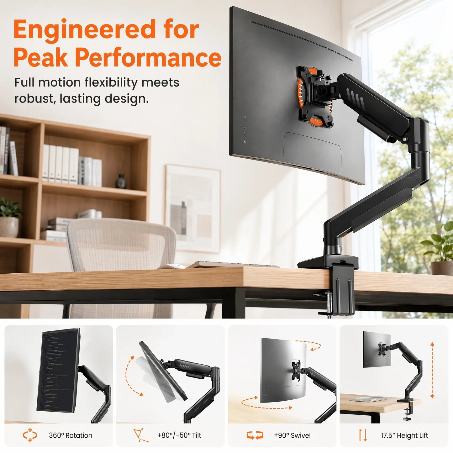 Tool-Free Adjustable Monitor Arm for Easy Setup