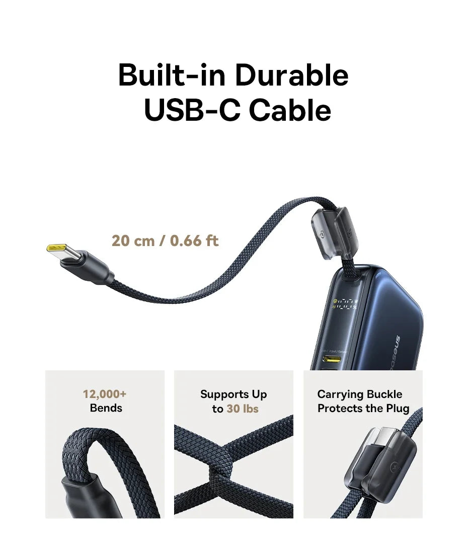 Compact Portable Charger with Integrated Cable