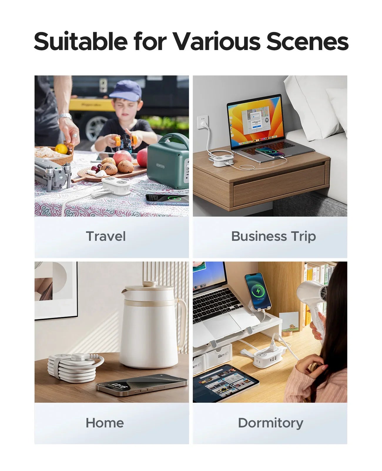 Travel-Friendly Power Strip with Cord Organization