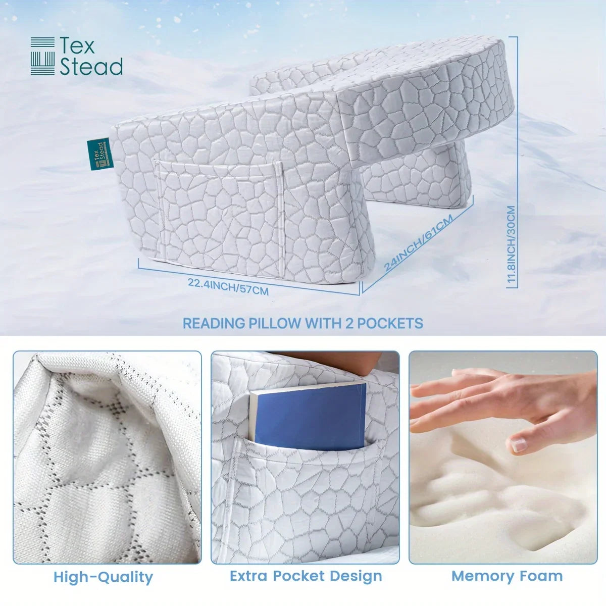 Extra Large Support Pillow with Memory Foam for Bed Rest