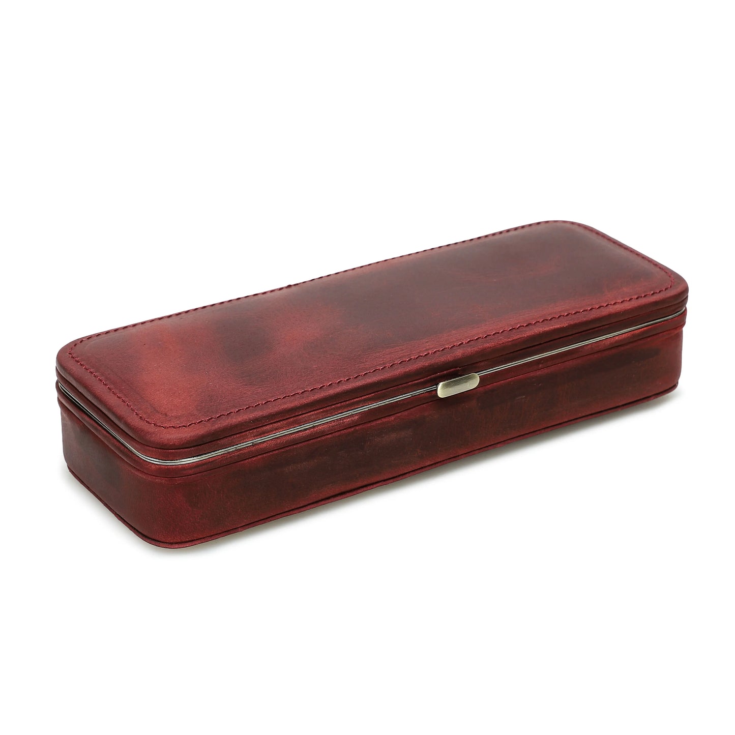 Leather Pen Holder with Three Compartments in Vintage Design