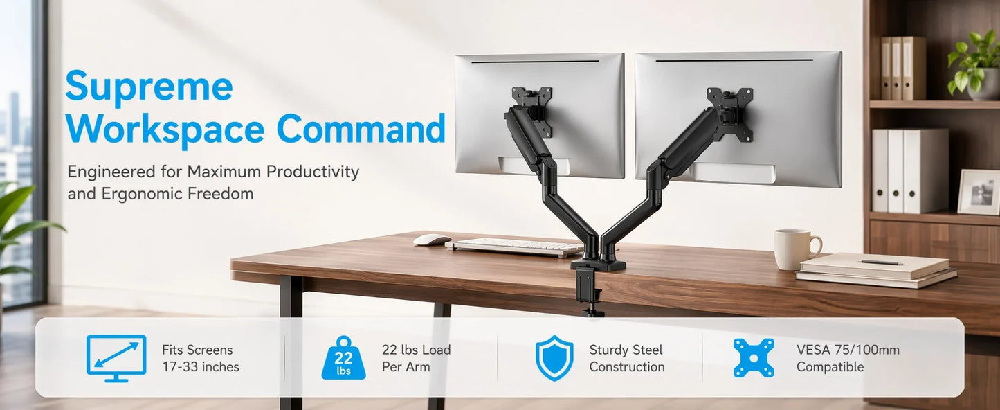33-Inch Dual Monitor Stand with Adjustable Arms