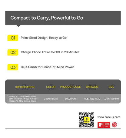 Compact Portable Charger with Integrated Cable