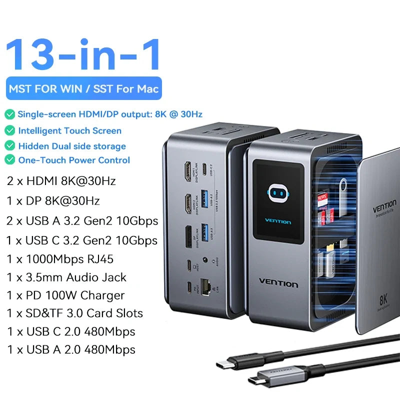 Multiport Docking Station with 13 Functions