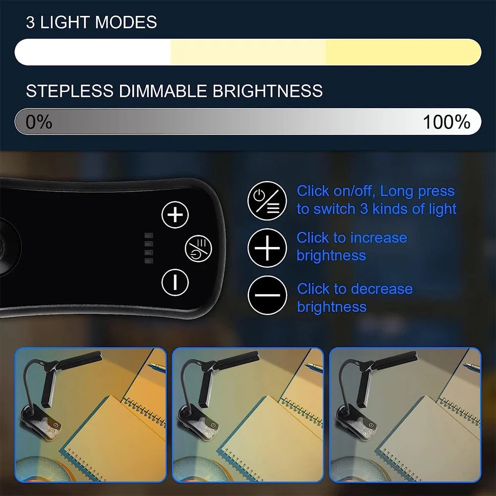 Book Light with 14 LEDs and Clip-On Design