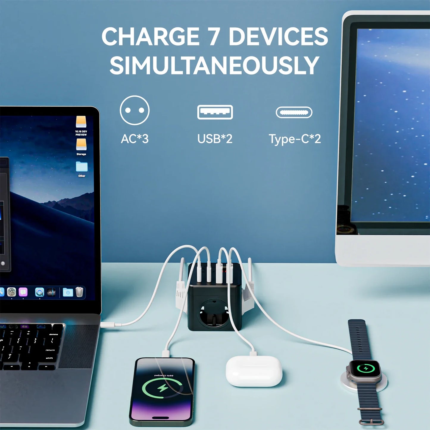 EU Power Strip with 7 Functions