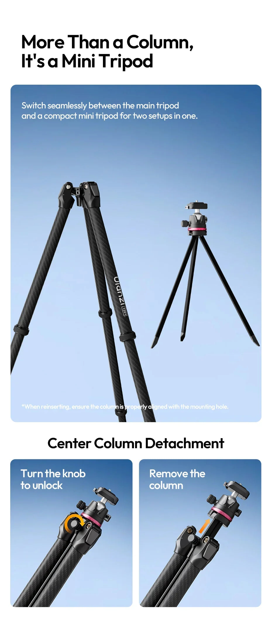 Carbon Fiber Tripod and Monopod Combo - 2-in-1 Design