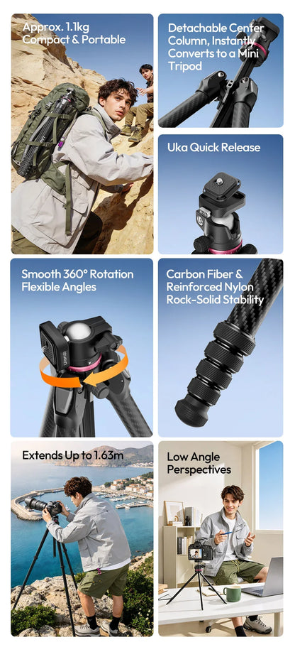 Carbon Fiber Tripod and Monopod Combo - 2-in-1 Design