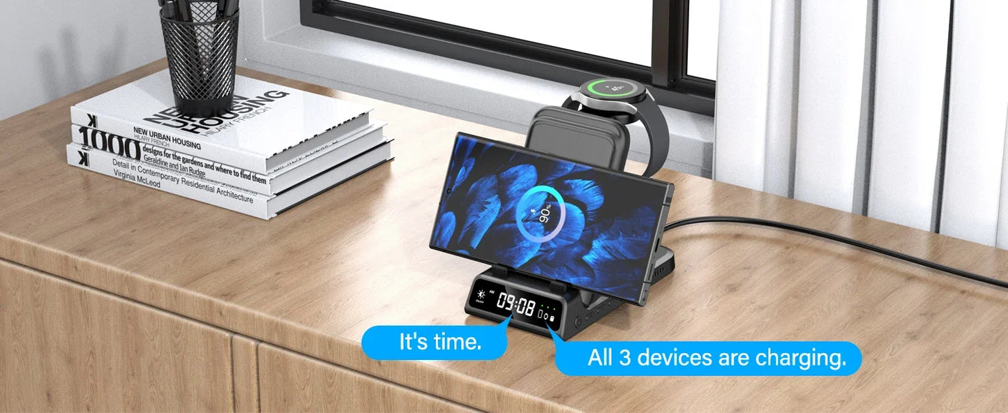 3-in-1 Wireless Charging Dock – Foldable Design for Devices