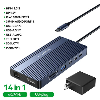 14-Port Docking Station with 1 USB-C and 13 USB-A Connectors