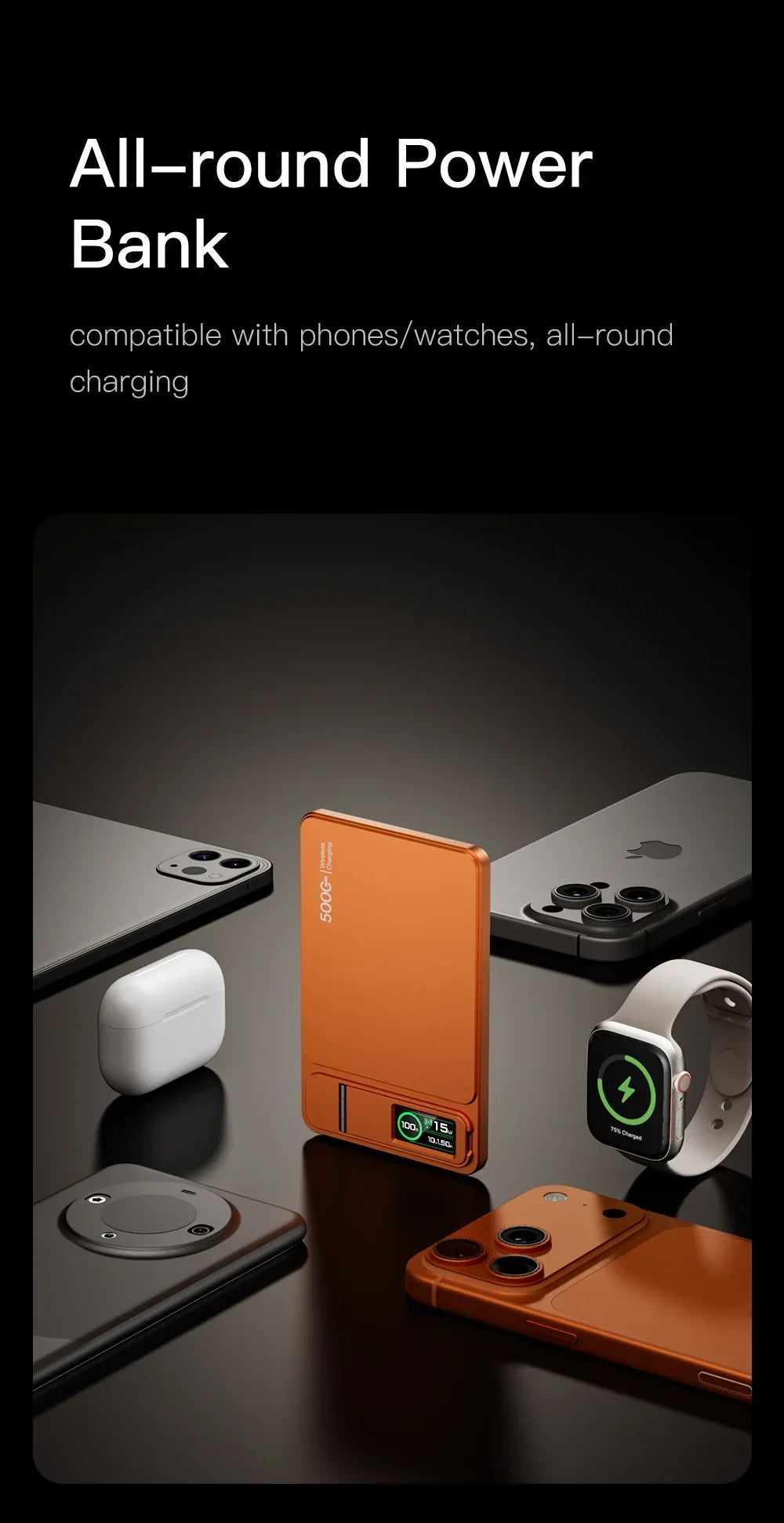 Portable Slim Power Bank with Magnetic Charging Feature