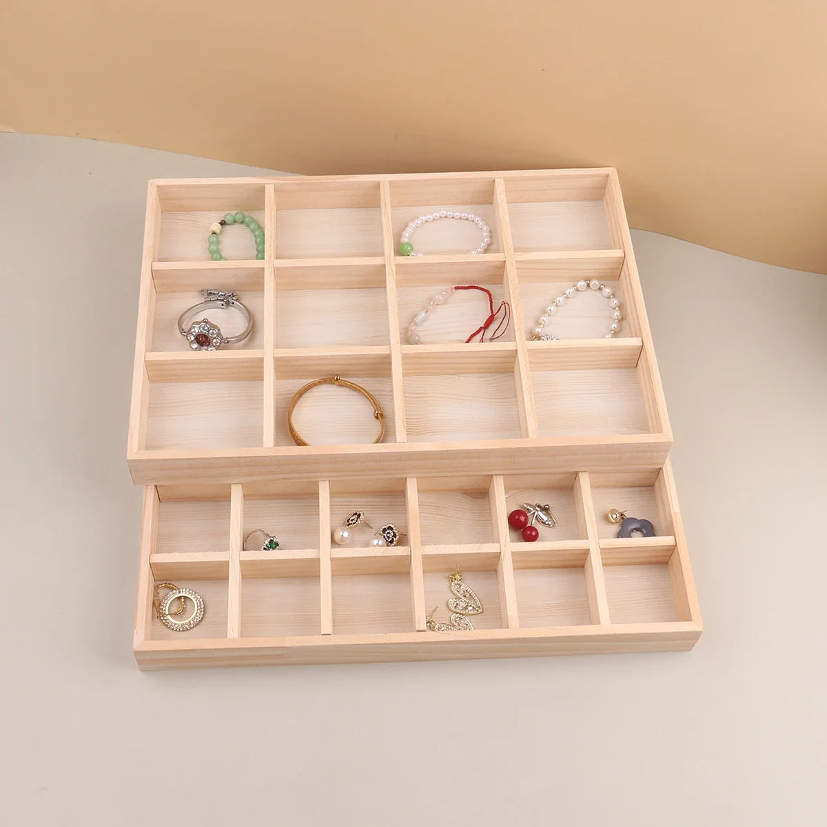 Display Wooden Jewelry Organizer with Tiered Design