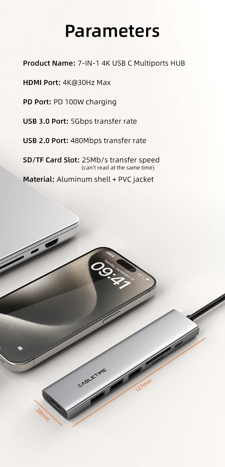 7-Port USB-C Hub with Multi-Function Connectivity