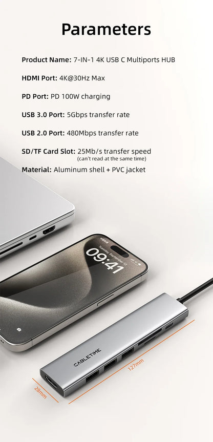 7-Port USB-C Hub with Multi-Function Connectivity