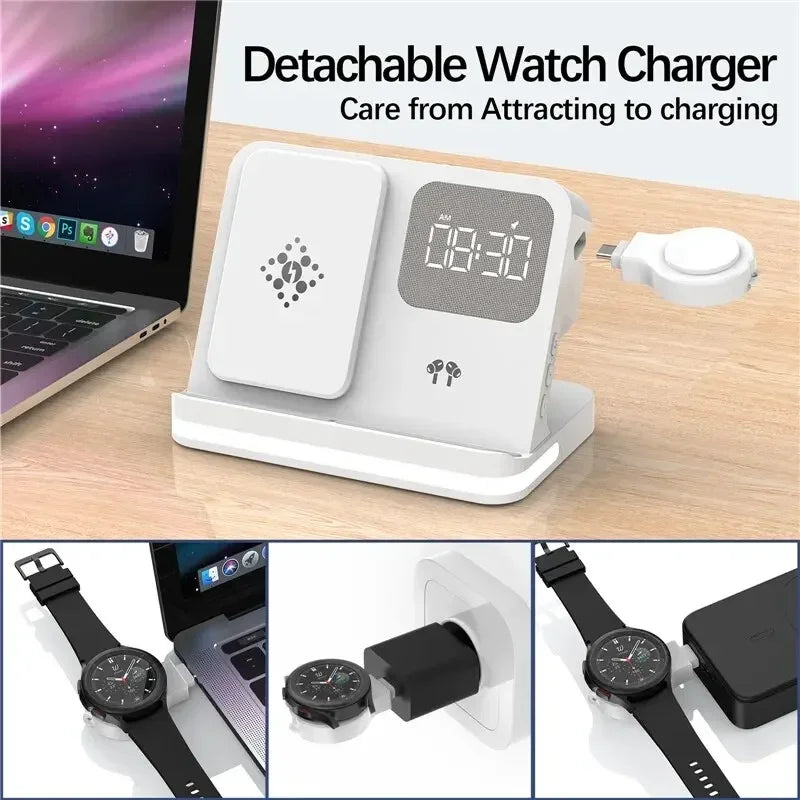 Wireless Charging Station with LED Clock – 6 Functions