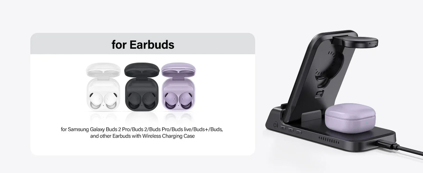 3-in-1 Wireless Charging Dock – Foldable Design for Devices