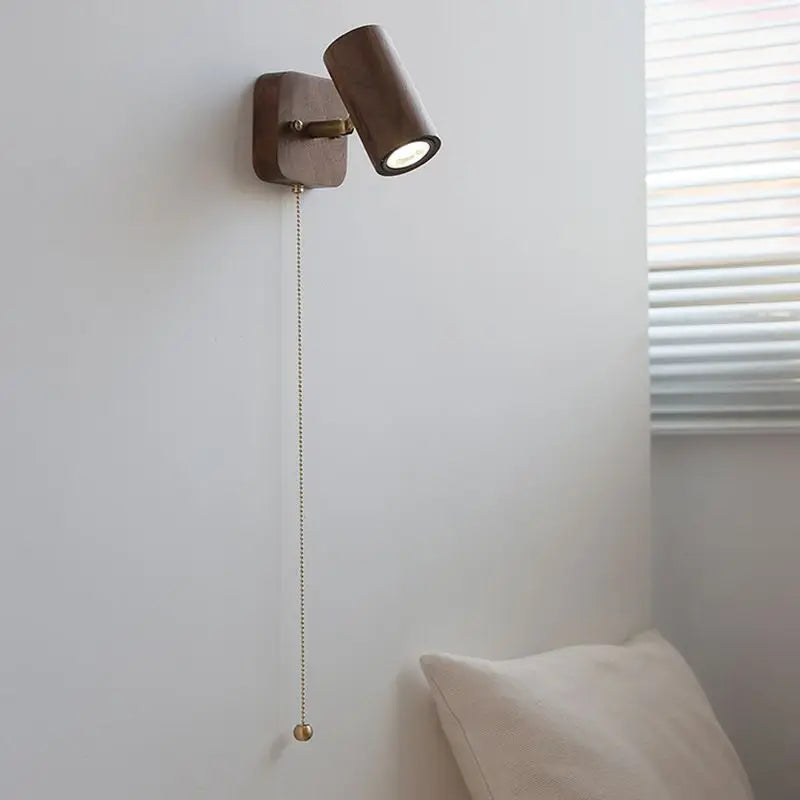 Elegant Walnut Wall Lamp with Adjustable Spotlight