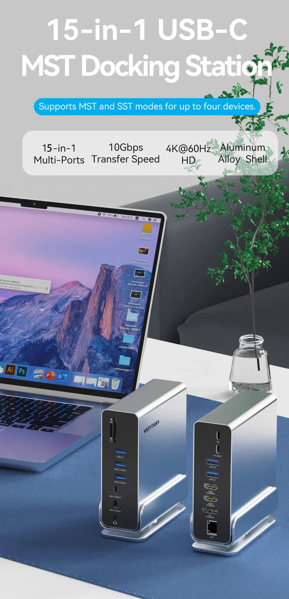 15-Port Hub Station Featuring Various Connection Choices