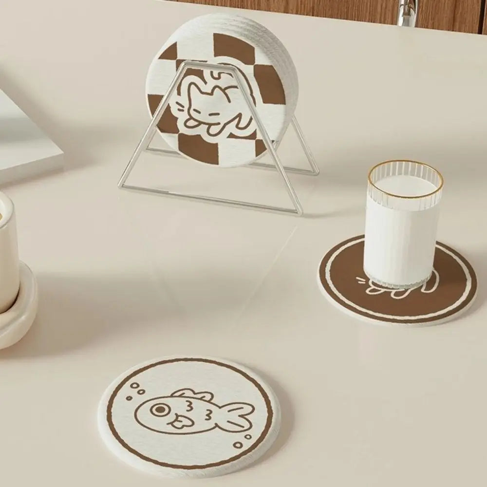Diatomaceous Earth Coaster with Cartoon Cat Design
