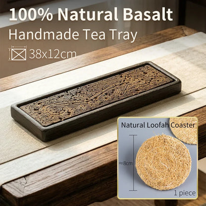 Tea Serving Tray in Volcanic Basalt with Dragon Design