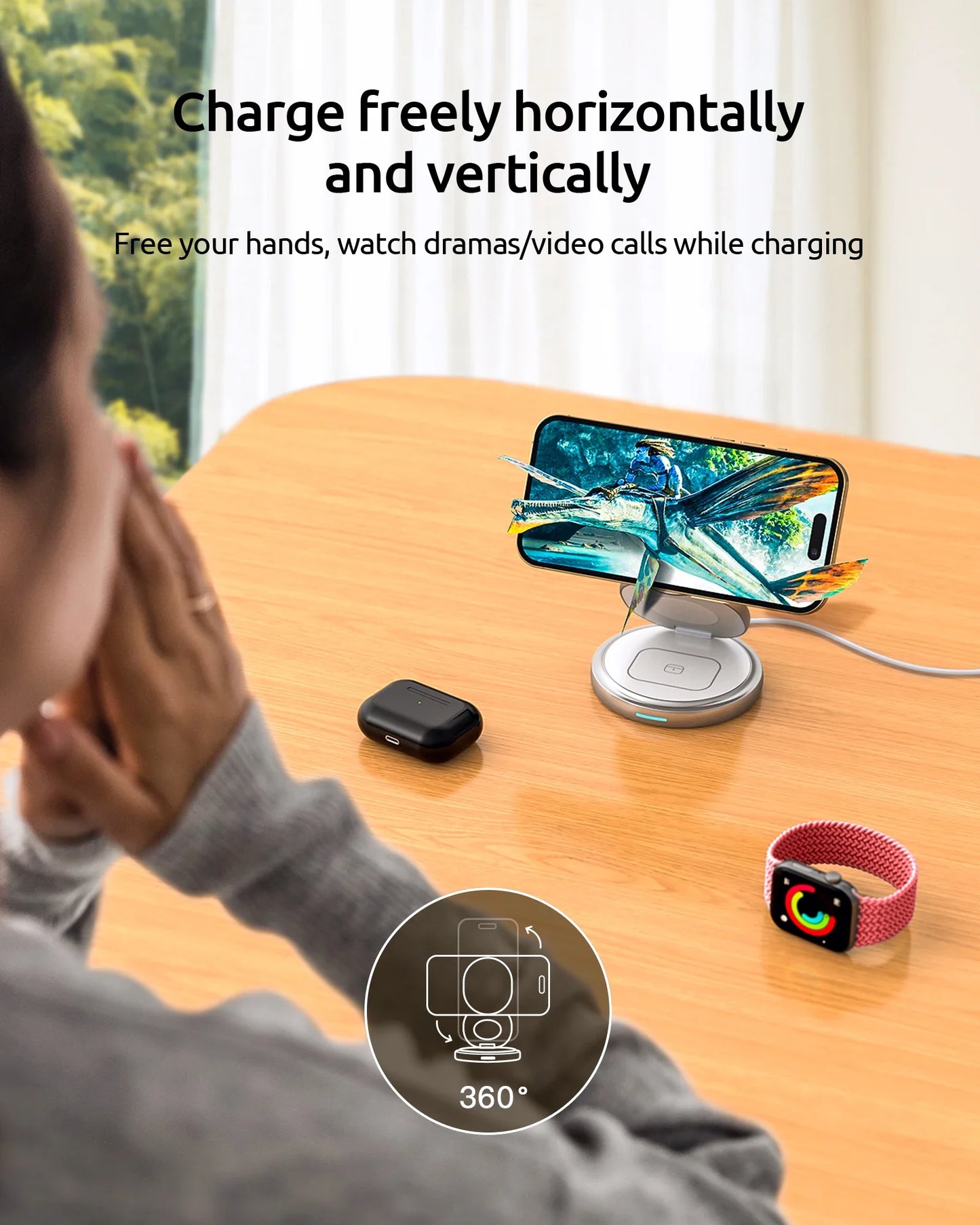 Magnetic Charging Stand with 3-in-1 Rotating Features