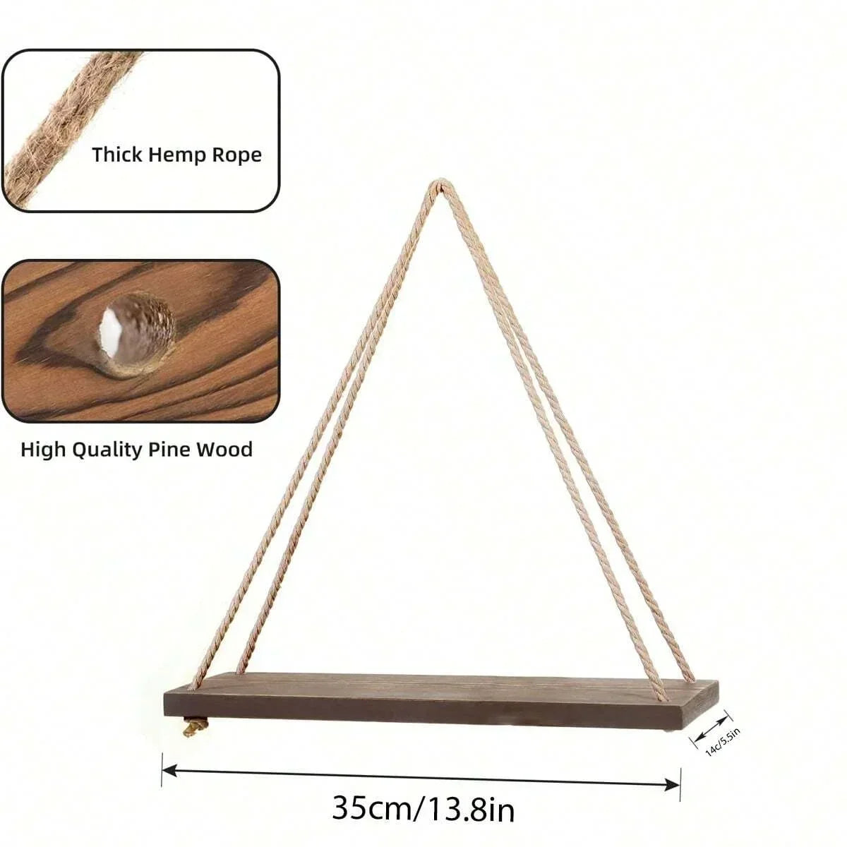 Hanging Shelf with Hemp Rope and Wooden Design