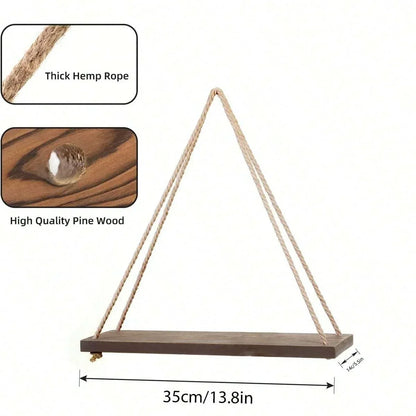 Hanging Shelf with Hemp Rope and Wooden Design
