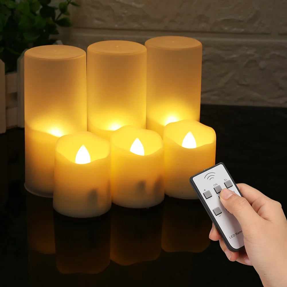 Set of 6 Rechargeable LED Candles with Timer Function