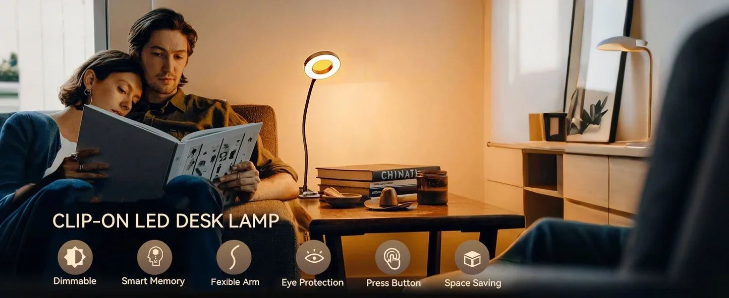 Desk Lamp with LED Light and Ring Clamp Attachment