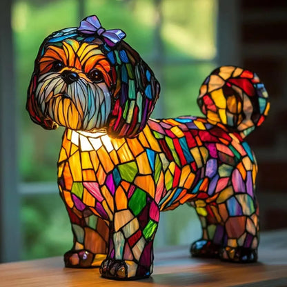 Enchanting Pooch Stained Glass Accent Lamp