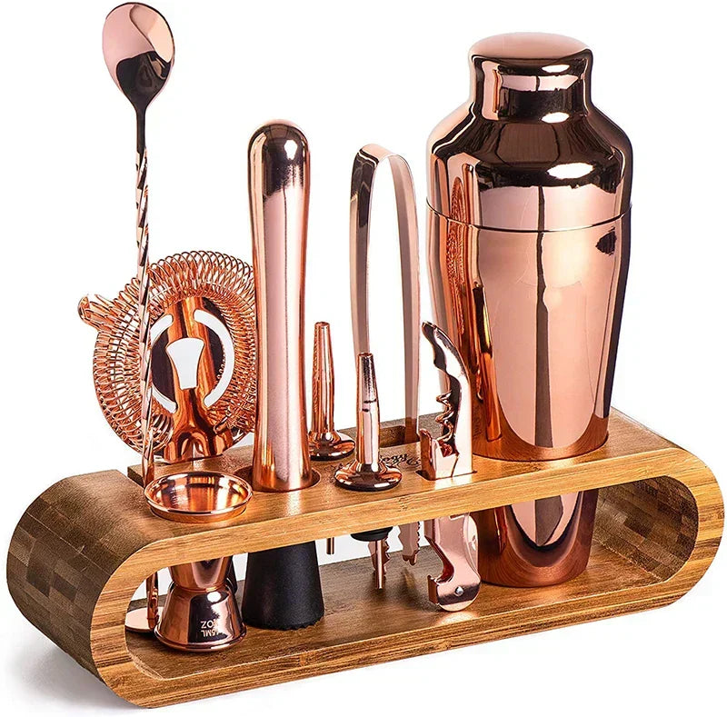 Premium Cocktail Mixing Set with Elegant Bamboo Stand