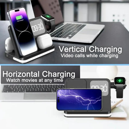 Wireless Charging Station with LED Clock – 6 Functions