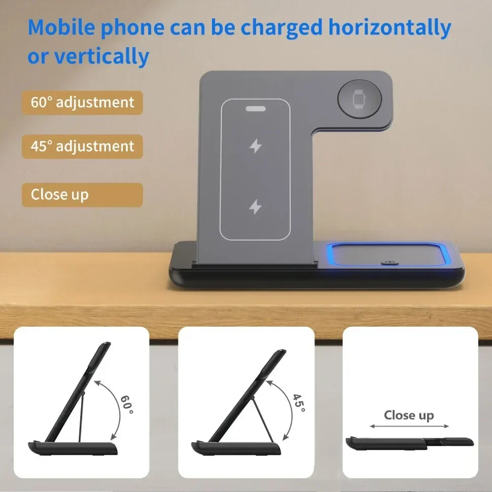3-in-1 Wireless Charging Dock – Foldable and Versatile Charging Solution