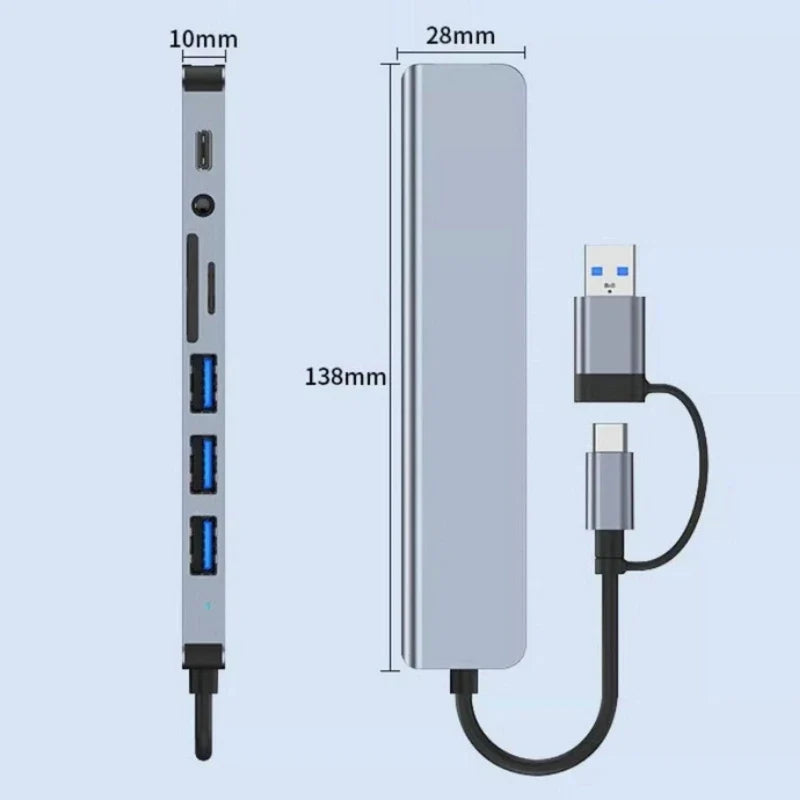 Multi-Function USB-C Hub with 8 Ports