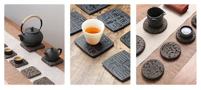 Tea Serving Tray in Volcanic Basalt with Dragon Design