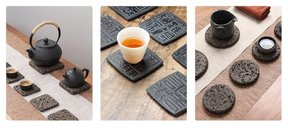 Tea Serving Tray in Volcanic Basalt with Dragon Design