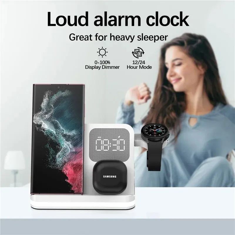 Wireless Charging Station with LED Clock – 6 Functions