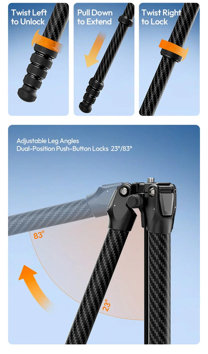 Carbon Fiber Tripod and Monopod Combo - 2-in-1 Design