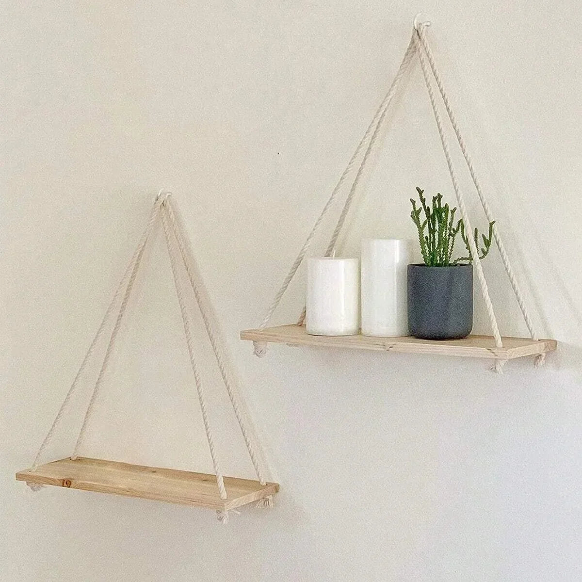 Hanging Shelf with Hemp Rope and Wooden Design