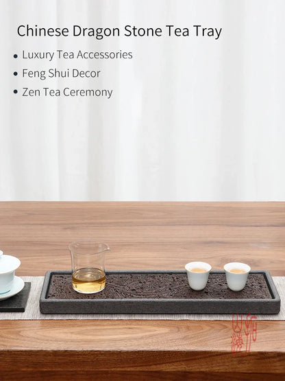 Tea Serving Tray in Volcanic Basalt with Dragon Design