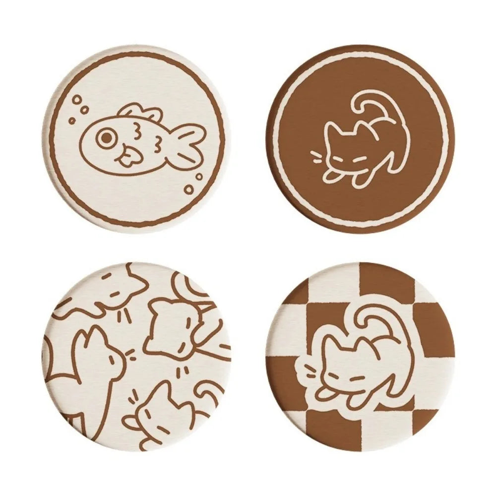 Diatomaceous Earth Coaster with Cartoon Cat Design
