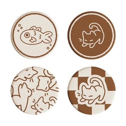 Diatomaceous Earth Coaster with Cartoon Cat Design