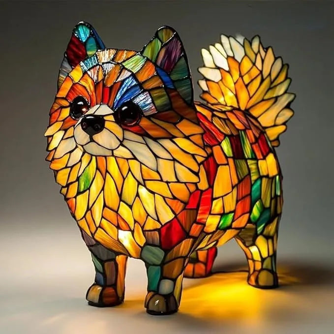 Enchanting Pooch Stained Glass Accent Lamp