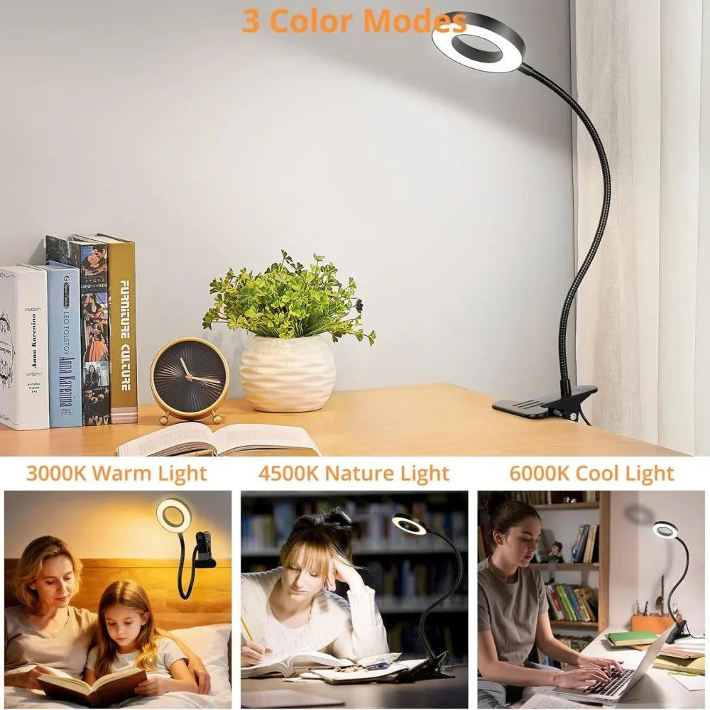 Desk Lamp with LED Light and Ring Clamp Attachment