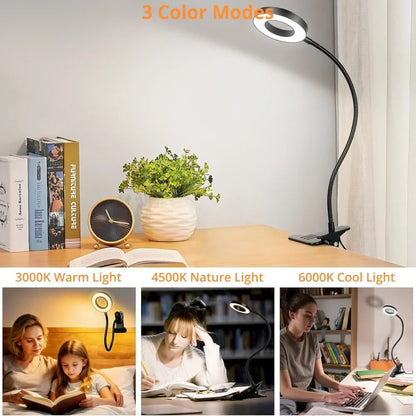 Desk Lamp with LED Light and Ring Clamp Attachment